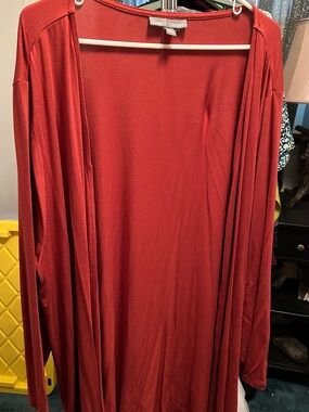 Jessica London Deep Red Open-Front Draped Cardigan